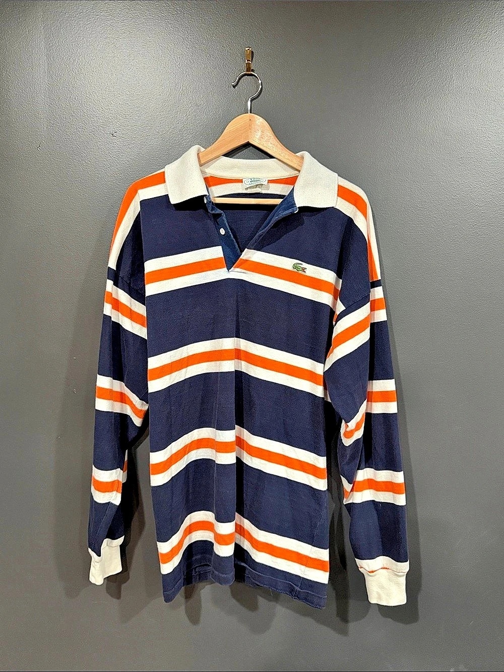 Lacoste Striped Long Sleeve Polo in Blue & Orange Like New